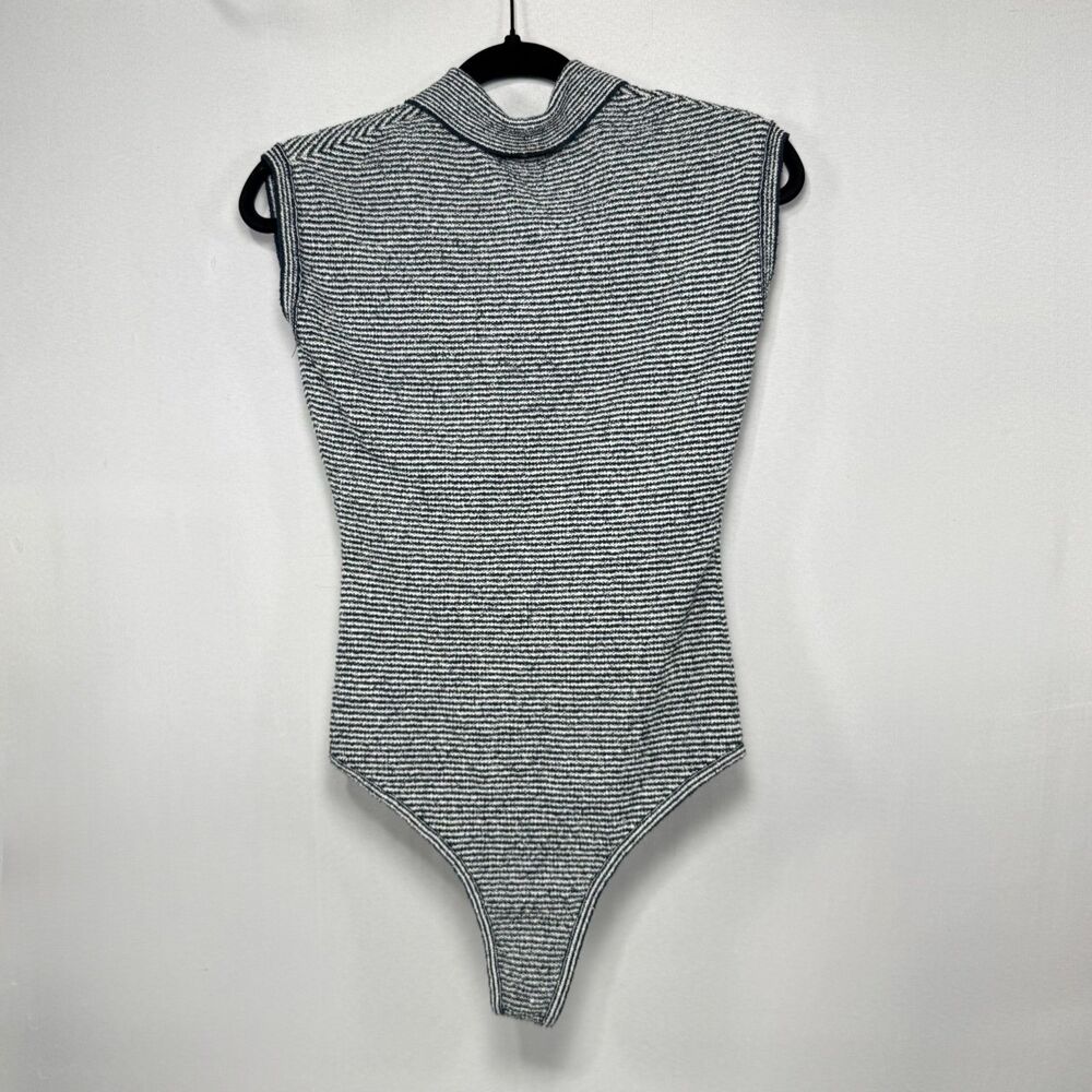 Striped Ribbed Knit Zara Polo Collar Sleeveless Bodysuit Size S Small - Picture 6 of 8